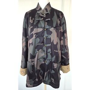 Banxianji Dark Woodland Camo Chinese Style Frog Button Jacket Lined Outwear